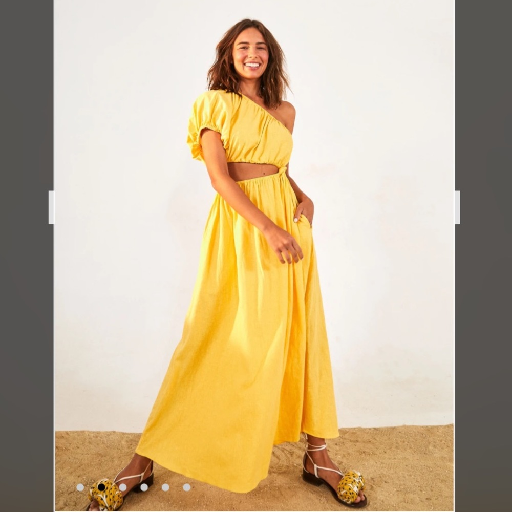 FARM Rio Yellow One-Shoulder Maxi Dress